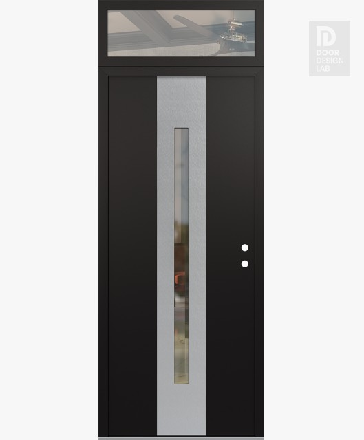 Modern Steel Front Door DIAMOND A2 36" X 96" BLACK/BLACK CLEAR GLASS PANEL STAINLESS STEEL LHI WITH TRANSOM CLEAR GLASS