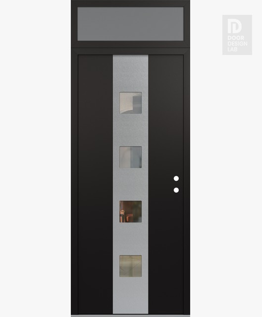 Modern Steel Front Door DIAMOND A12 36" X 96" BLACK/BLACK CLEAR GLASS PANEL STAINLESS STEEL LHI WITH TRANSOM FROSTED GLASS