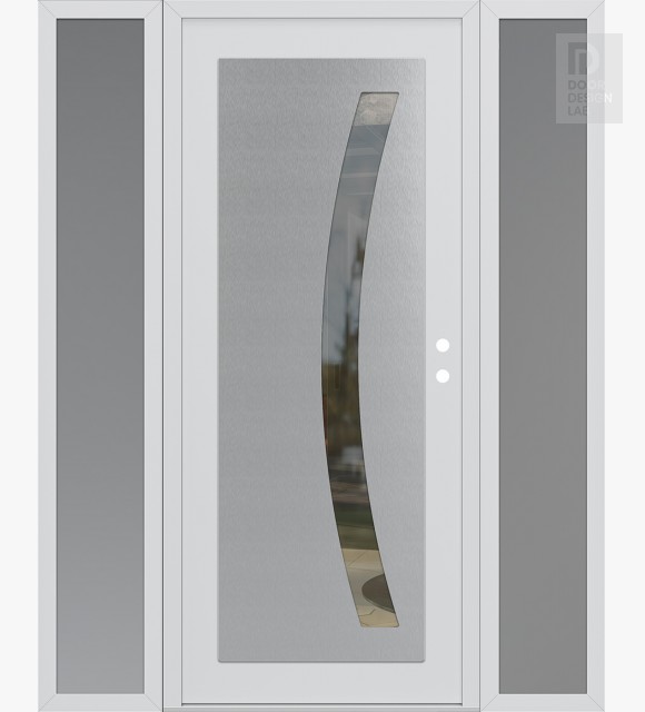 Modern Steel Front Door Diamond C4 60" x 80" white/white clear Glass Panel stainless steel LHI with 2 Sidelites frosted Glass