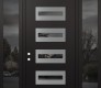 Modern Steel Front Door Diamond D4 60" x 96" black/black mirrored Glass Panel stainless steel RHI with 2 Sidelites and Transom mirrored Glass