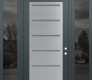 Modern Steel Front Door Diamond C11 68" x 96" anthracite/anthracite frosted Glass Panel stainless steel LHI with 2 Sidelites and Transom mirrored Glass