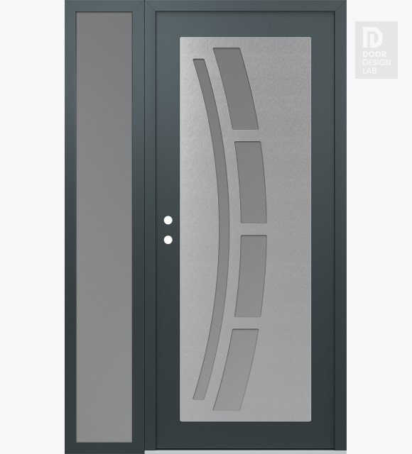 Modern Steel Front Door Diamond C12 48" x 80" anthracite/anthracite frosted Glass Panel stainless steel RHI with Sidelite frosted Glass
