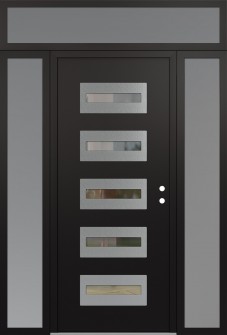 Diamond D4 60" x 96" black/black clear Glass Panel stainless steel LHI with 2 Sidelites and Transom frosted Glass