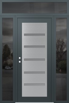 Diamond C7 60" x 96" anthracite/anthracite frosted Glass Panel stainless steel RHI with 2 Sidelites and Transom mirrored Glass