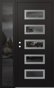 Diamond D1 52" x 80" black/black mirrored Glass Panel stainless steel RHI with Sidelite mirrored Glass