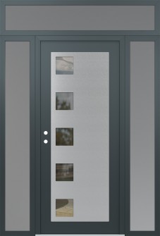 Diamond C5 68" x 96" anthracite/anthracite clear Glass Panel stainless steel RHI with 2 Sidelites and Transom frosted Glass