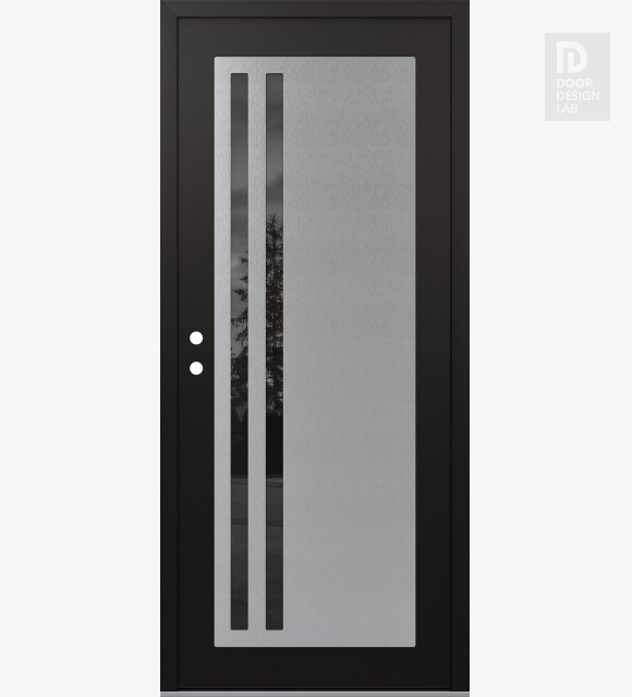 Modern Steel Front Door Diamond C6 36" x 80" black/black mirrored Glass Panel stainless steel RHI