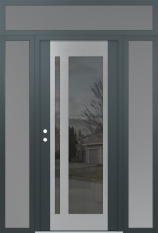 Diamond C15 68" x 96" anthracite/anthracite mirrored Glass Panel stainless steel RHI with 2 Sidelites and Transom frosted Glass