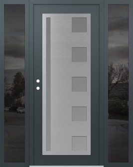 Diamond C3 64" x 80" anthracite/anthracite frosted Glass Panel stainless steel RHI with 2 Sidelites mirrored Glass