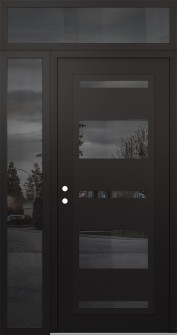Diamond C10 50" x 96" black/black mirrored Glass Panel black RHI with Sidelite and Transom mirrored Glass