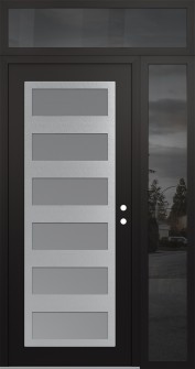 Diamond C9 52" x 96" black/white frosted Glass Panel stainless steel LHI with Sidelite and Transom mirrored Glass
