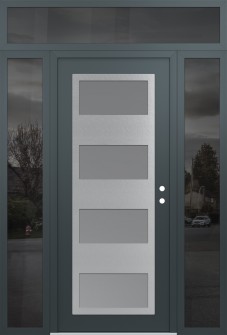 Diamond C2 60" x 96" anthracite/anthracite frosted Glass Panel stainless steel LHI with 2 Sidelites and Transom mirrored Glass