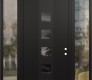 Modern Steel Front Door DIAMOND A13 60" X 96" BLACK/BLACK MIRRORED GLASS PANEL BLACK LHI WITH 2 SIDELITES AND TRANSOM CLEAR GLASS