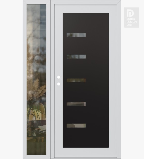 Modern Steel Front Door Diamond C8 48" x 80" white/white clear Glass Panel black RHI with Sidelite clear Glass