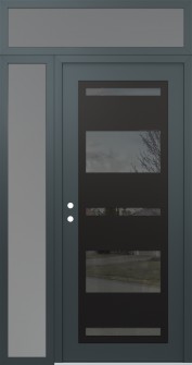 Diamond C10 52" x 96" anthracite/anthracite mirrored Glass Panel black RHI with Sidelite and Transom frosted Glass