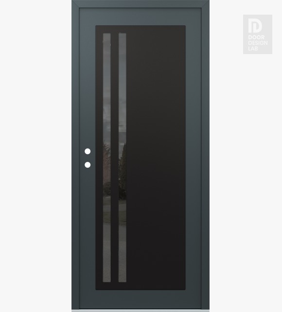 Modern Steel Front Door Diamond C6 36" x 80" anthracite/anthracite mirrored Glass Panel black RHI