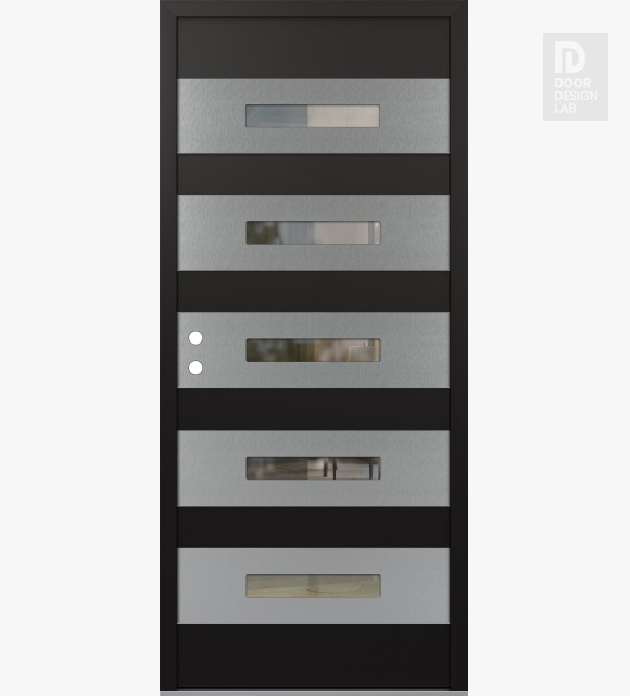 Modern Steel Front Door Diamond D9 36" x 80" black/black clear Glass Panel stainless steel RHI