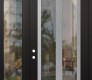 Modern Steel Front Door Diamond C14 52" x 96" black/black clear Glass Panel stainless steel RHI with Sidelite and Transom clear Glass