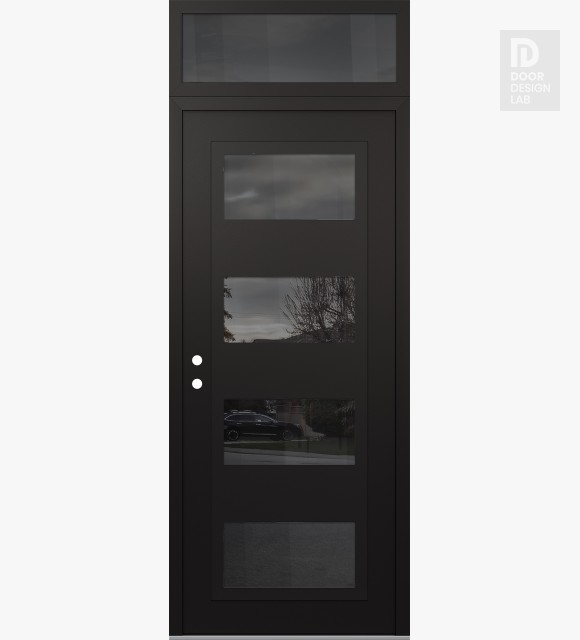 Modern Steel Front Door Diamond C2 36" x 96" black/black mirrored Glass Panel black RHI with Transom mirrored Glass