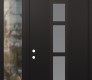 Modern Steel Front Door DIAMOND A10 48" X 96" BLACK/WHITE FROSTED GLASS PANEL BLACK RHI WITH SIDELITE AND TRANSOM CLEAR GLASS