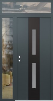 DIAMOND A6 52" X 96" ANTHRACITE/ANTHRACITE FROSTED GLASS PANEL BLACK RHI WITH SIDELITE AND TRANSOM CLEAR GLASS