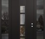 Modern Steel Front Door DIAMOND A10 68" X 96" BLACK/BLACK CLEAR GLASS PANEL BLACK LHI WITH 2 SIDELITES AND TRANSOM MIRRORED GLASS
