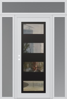 Diamond C2 64" x 96" white/white clear Glass Panel black RHI with 2 Sidelites and Transom frosted Glass