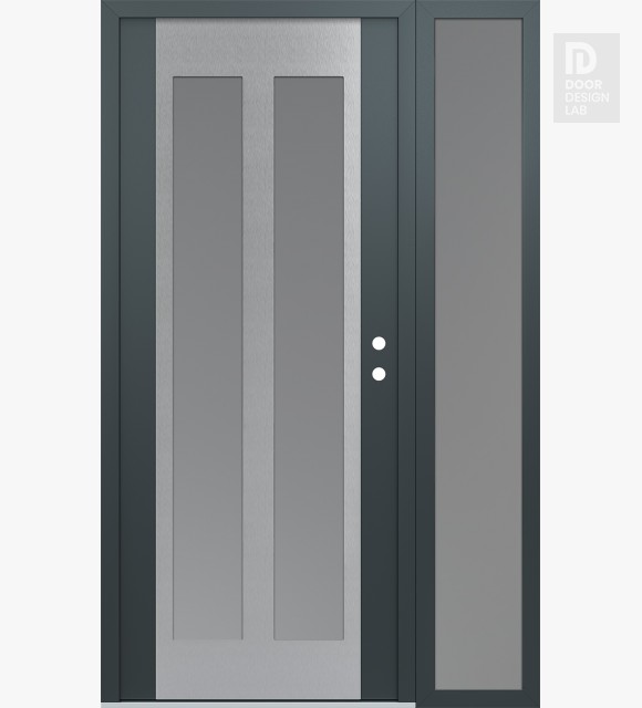 Modern Steel Front Door Diamond C14 50" x 80" anthracite/anthracite frosted Glass Panel stainless steel LHI with Sidelite frosted Glass