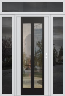 Diamond C14 68" x 96" white/white clear Glass Panel black LHI with 2 Sidelites and Transom mirrored Glass