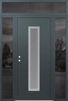 DIAMOND A11 68" X 96" ANTHRACITE/ANTHRACITE FROSTED GLASS PANEL STAINLESS STEEL RHI WITH 2 SIDELITES AND TRANSOM MIRRORED GLASS