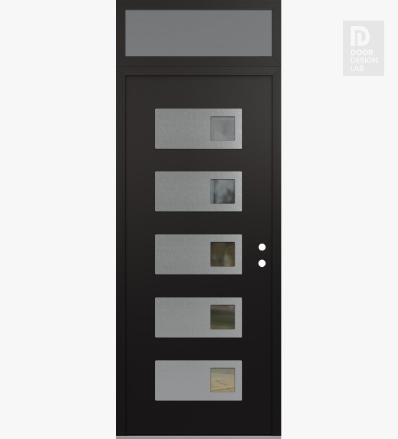 Modern Steel Front Door Diamond D2 36" x 96" black/black clear Glass Panel stainless steel LHI with Transom frosted Glass