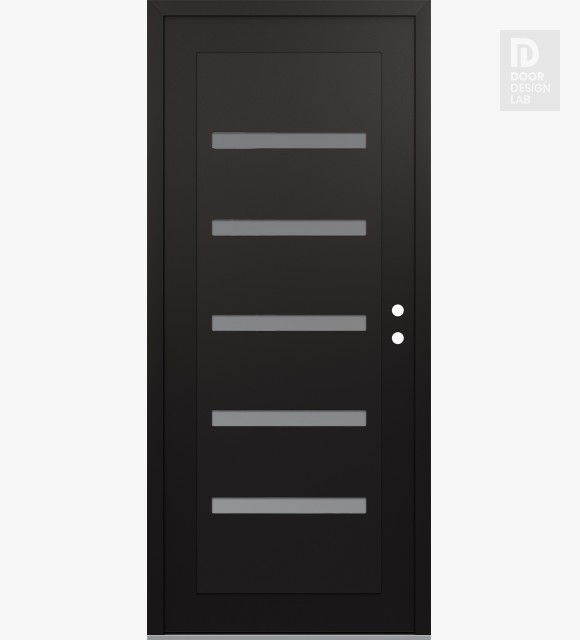 Modern Steel Front Door Diamond C7 36" x 80" black/white frosted Glass Panel black LHI