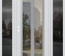 Modern Steel Front Door Diamond C14 64" x 80" white/white clear Glass Panel stainless steel RHI with 2 Sidelites mirrored Glass