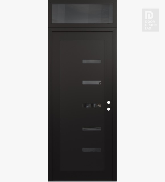 Modern Steel Front Door Diamond C8 36" x 96" black/black mirrored Glass Panel black LHI with Transom mirrored Glass