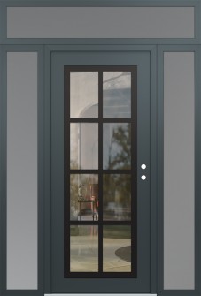 Diamond C16 68" x 96" anthracite/anthracite clear Glass Panel black LHI with 2 Sidelites and Transom frosted Glass