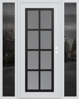 Diamond C16 64" x 80" white/white frosted Glass Panel black LHI with 2 Sidelites mirrored Glass