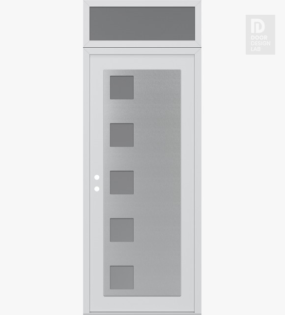 Modern Steel Front Door Diamond C5 36" x 96" white/white frosted Glass Panel stainless steel RHI with Transom frosted Glass