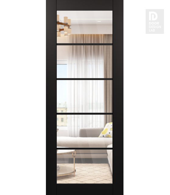 DOOR SLAB AVON 5 LITE CLEAR VETRO BLACK MATTE 30" X 96" X 1 3/4" TEMPERED CLEAR GLASS