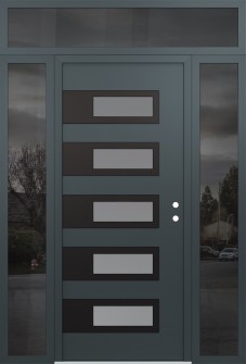 Diamond D3 60" x 96" anthracite/anthracite frosted Glass Panel black LHI with 2 Sidelites and Transom mirrored Glass