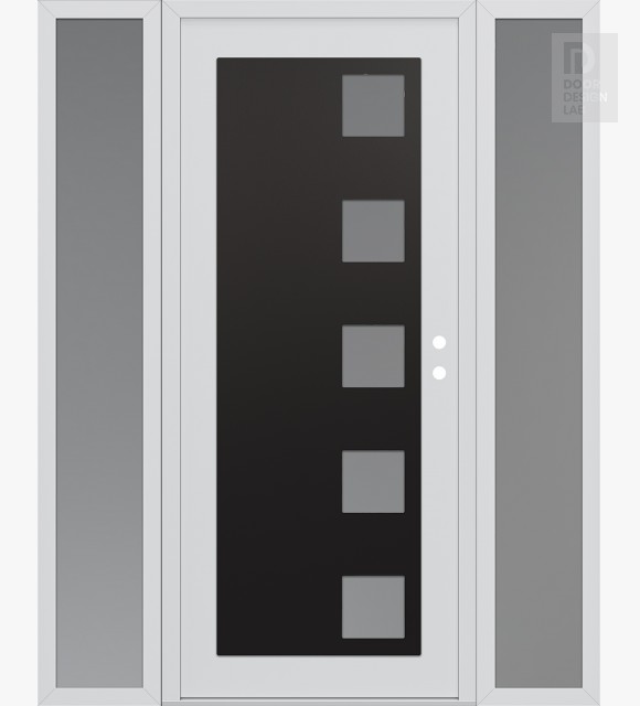 Modern Steel Front Door Diamond C5 64" x 80" white/white frosted Glass Panel black LHI with 2 Sidelites frosted Glass