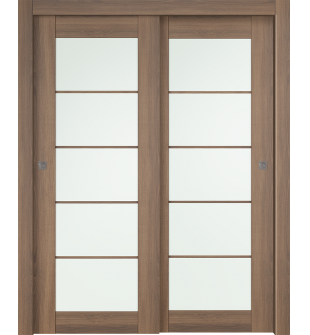 Avon 5 Lite Vetro Pecan Nutwood Bypass doors