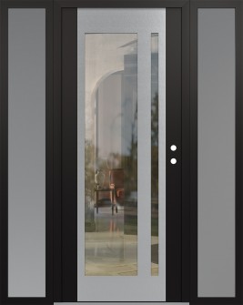Diamond C15 64" x 80" black/black clear Glass Panel stainless steel LHI with 2 Sidelites frosted Glass