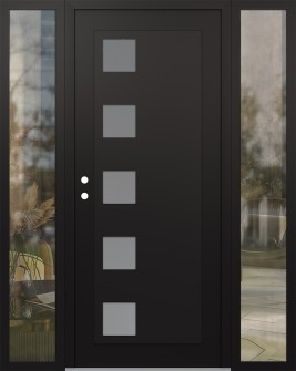 Diamond C5 60" x 80" black/white frosted Glass Panel black RHI with 2 Sidelites clear Glass