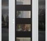 Modern Steel Front Door Diamond C2 68" x 80" white/white clear Glass Panel black RHI with 2 Sidelites mirrored Glass
