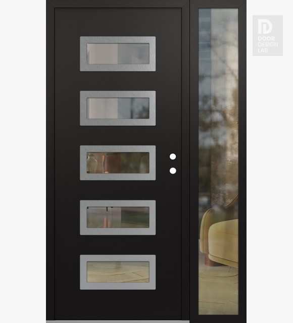 Modern Steel Front Door Diamond D1 52" x 80" black/black clear Glass Panel stainless steel LHI with Sidelite clear Glass