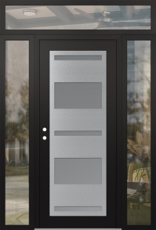 Diamond C10 68" x 96" black/white frosted Glass Panel stainless steel RHI with 2 Sidelites and Transom clear Glass