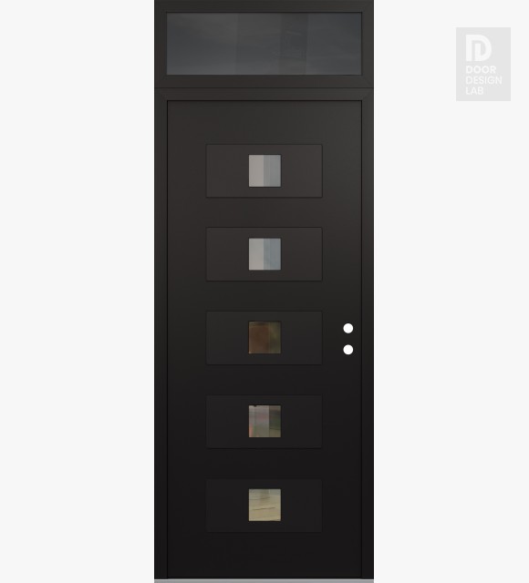 Modern Steel Front Door Diamond D8 36" x 96" black/black clear Glass Panel black LHI with Transom mirrored Glass