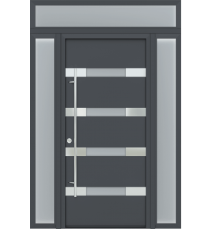 MODERN FRONT STEEL DOOR WITH SIDELITES AND TRANSOM AURA ANTRACIT/WHITE 61 1/16" X 95 11/16" RHI