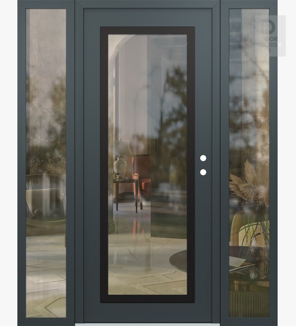 Modern Steel Front Door Diamond C1 68" x 80" anthracite/anthracite clear Glass Panel black LHI with 2 Sidelites clear Glass