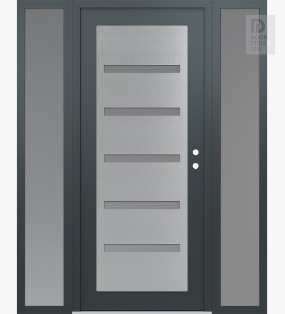 Modern Steel Front Door Diamond C7 68" x 80" anthracite/anthracite frosted Glass Panel stainless steel LHI with 2 Sidelites frosted Glass